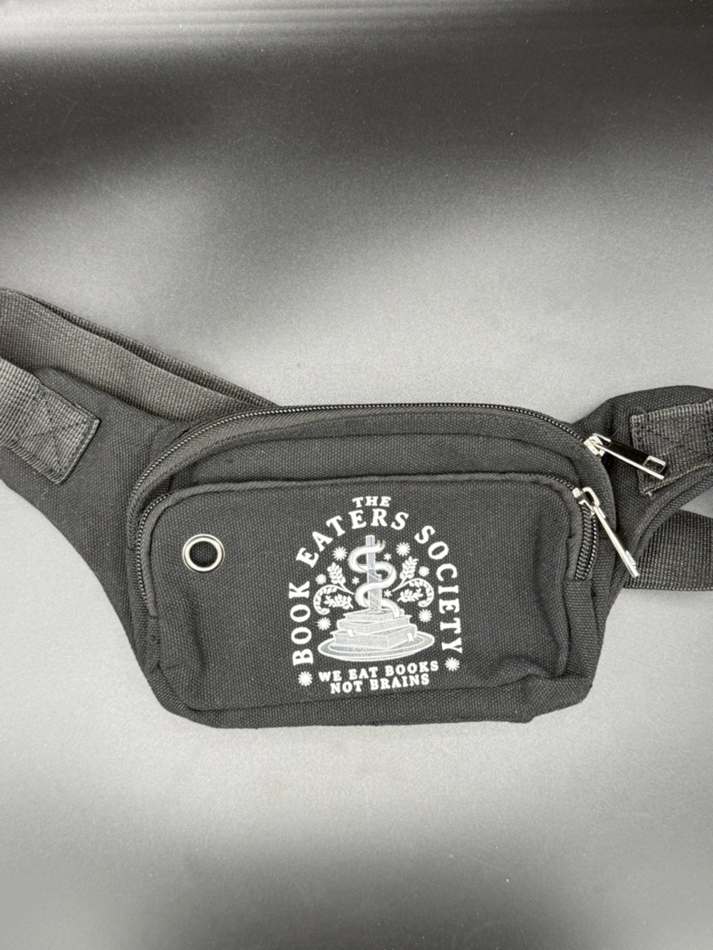 Book Eaters Society Black Canvas Belt Bag Fanny Pack Books Not Brains